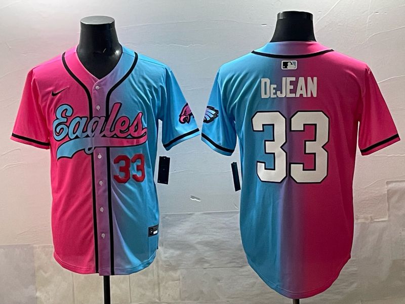 Men 2025 Philadelphia Eagles #33 Dejean Blue pink Nike Limited NFL Jersey style 02